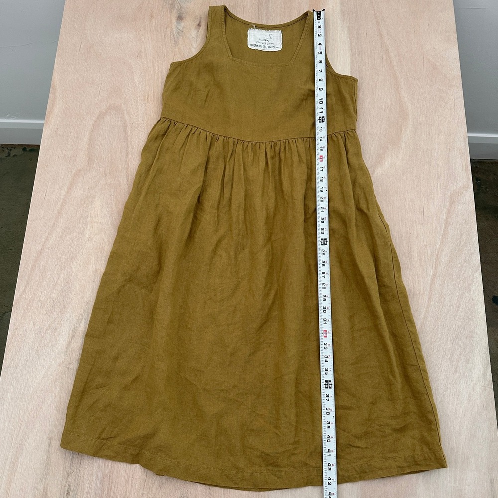 Not Perfect Linen Dress Womens M Mustard Yellow Sleeveless Empire Waist Midi - Picture 9 of 12